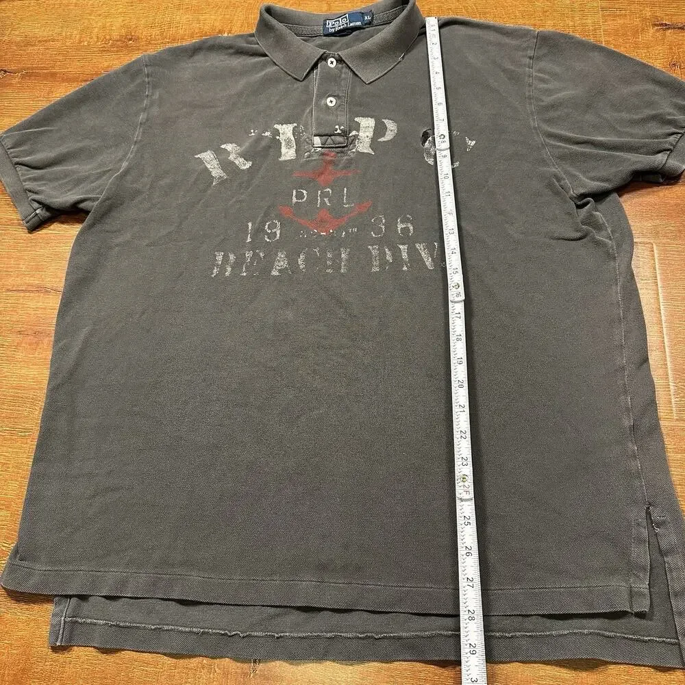 Vintage Ralph Lauren RLPC Polo Shirt Men XL Gray Beach Div 1936 Anchor Boat Rare